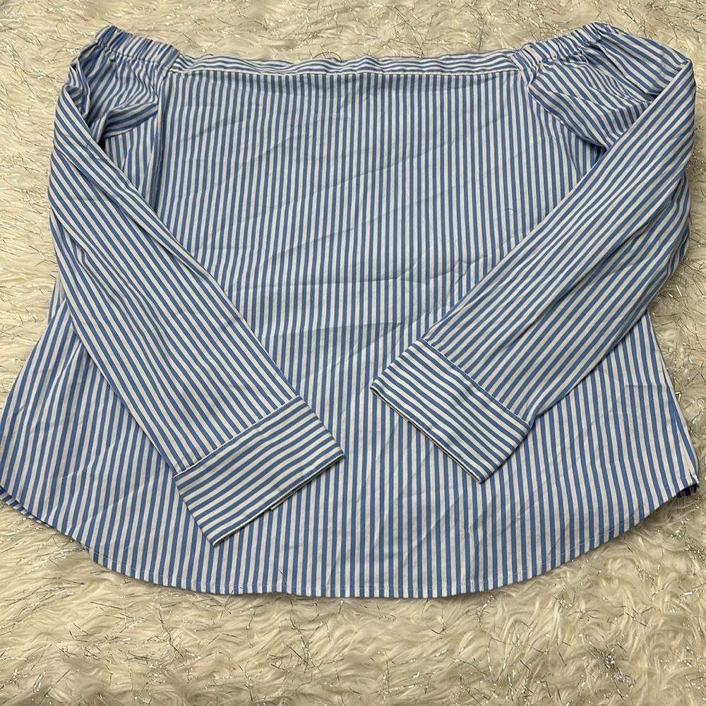 Express Off The Shoulder Button Down Stripes - image 5